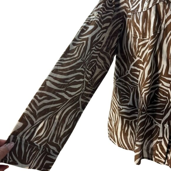 Jones New York Sport Brown & White Zebra Print Button-Up Long Sleeve Shirt - Picture 2 of 13